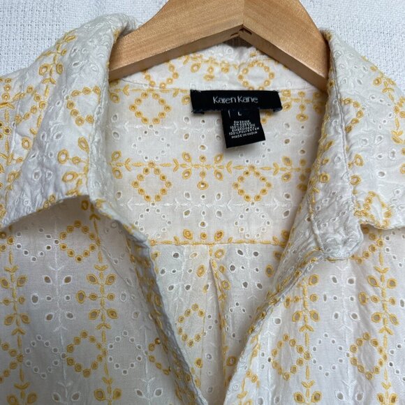 Karen Kane Embroidered Eyelet Tie Front Cotton Shirt - Picture 3 of 6